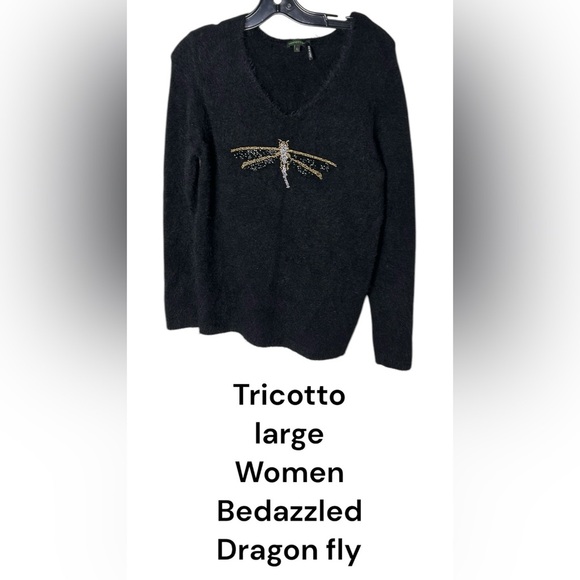 Tricotto sweater,women Large, fray ,fuzzy,Like New!,sequin,animal, fur look,warm - Picture 1 of 11